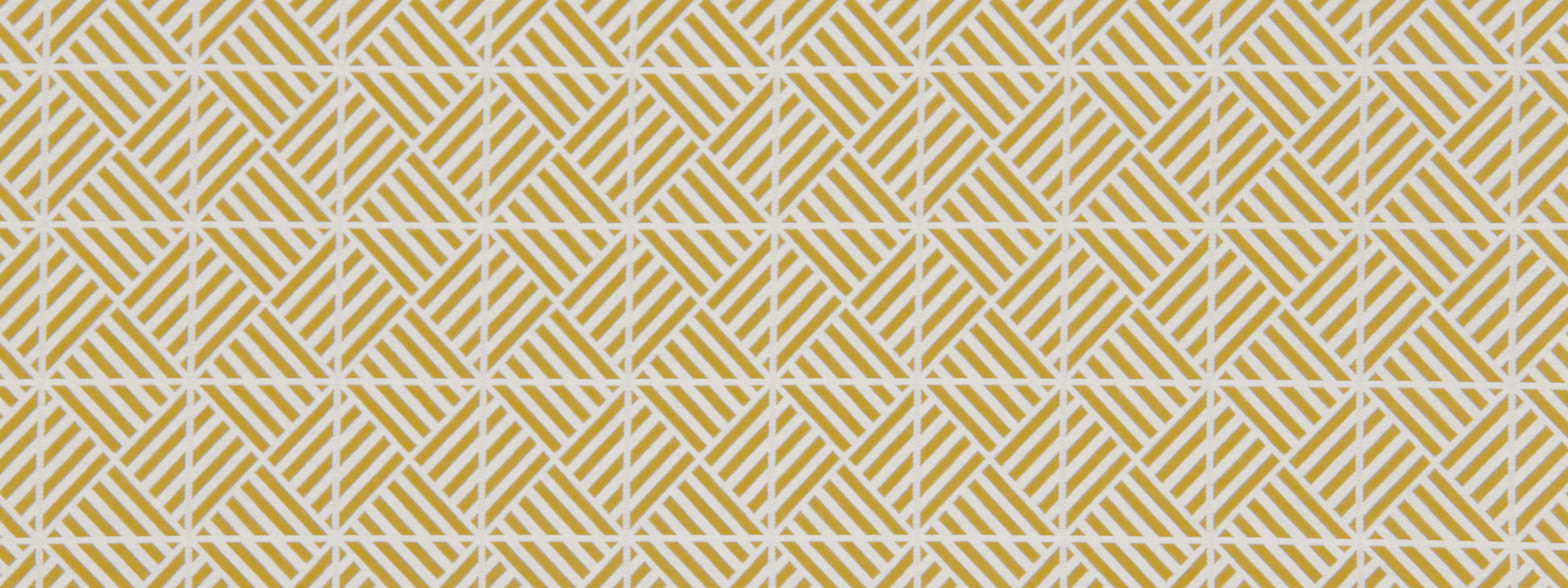 Gold and white geometric diamond pattern with diagonal stripes on upholstery fabric.