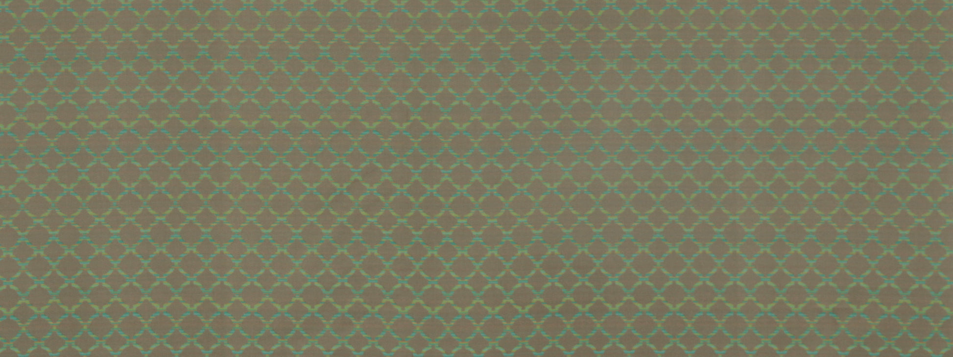 Brown fabric with teal diamond lattice pattern in a retro trellis style.