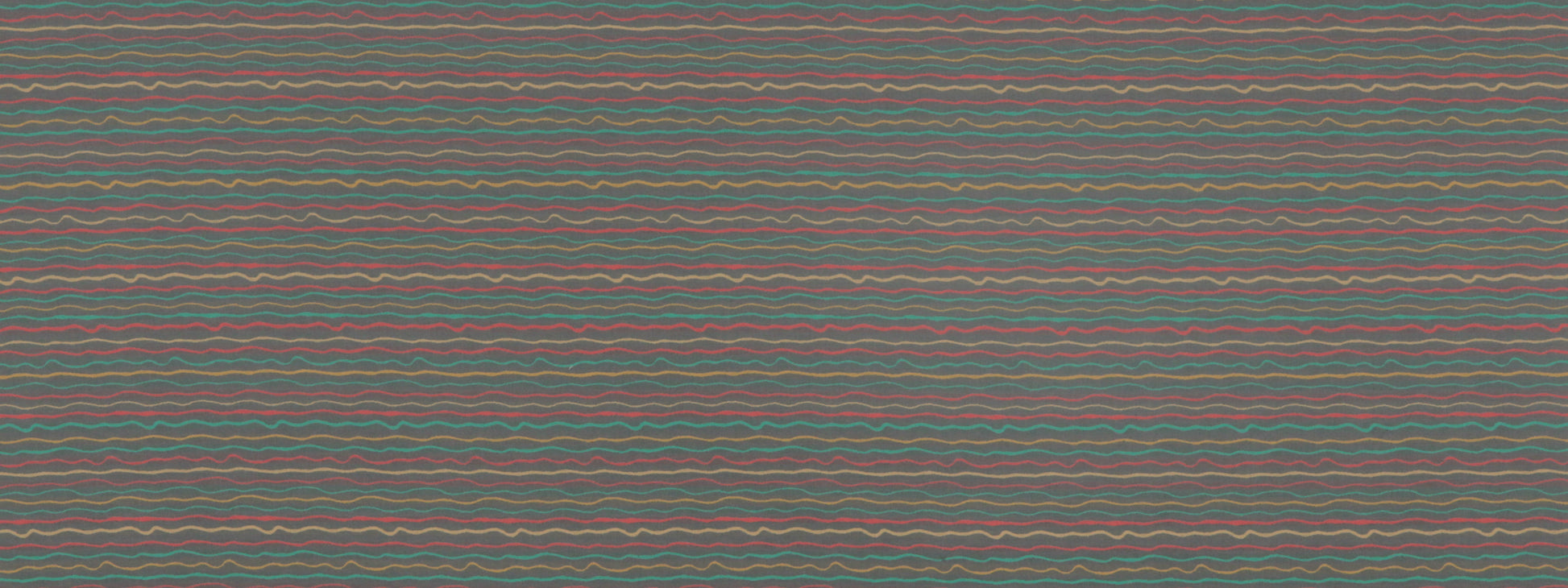 Muted multicolor wavy stripe fabric pattern in greens, blues, browns and pinks.