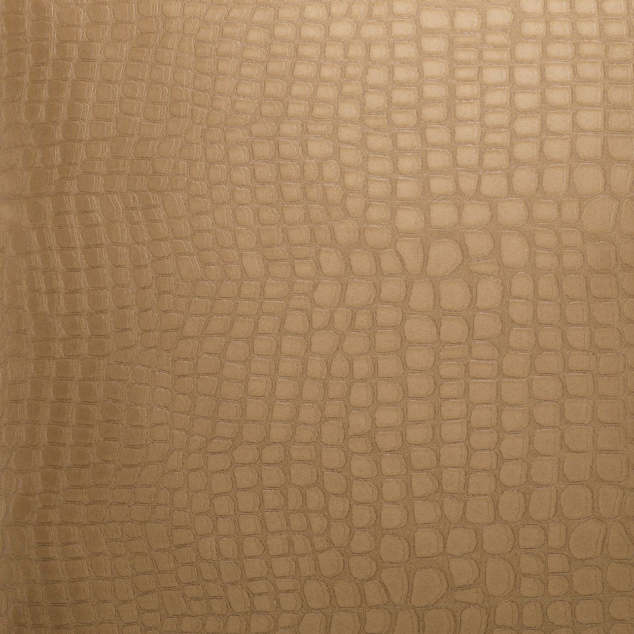 Tan faux crocodile-pattern leather fabric, close-up texture for upholstery or accessories.