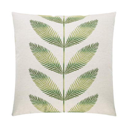 Beige square pillow featuring a central green fern frond print.