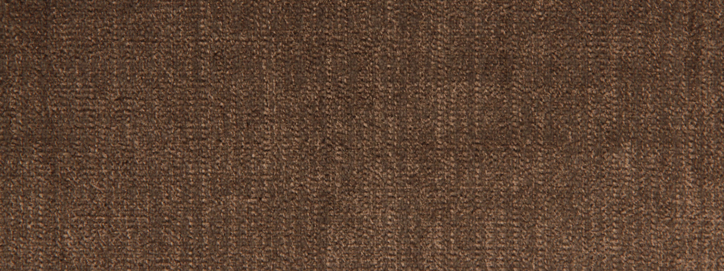 Close-up of brown woven fabric with textured upholstery-grade surface in earthy tones.
