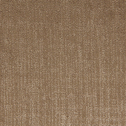 Brown woven upholstery fabric with looped fibers, warm tan shade, durable material.