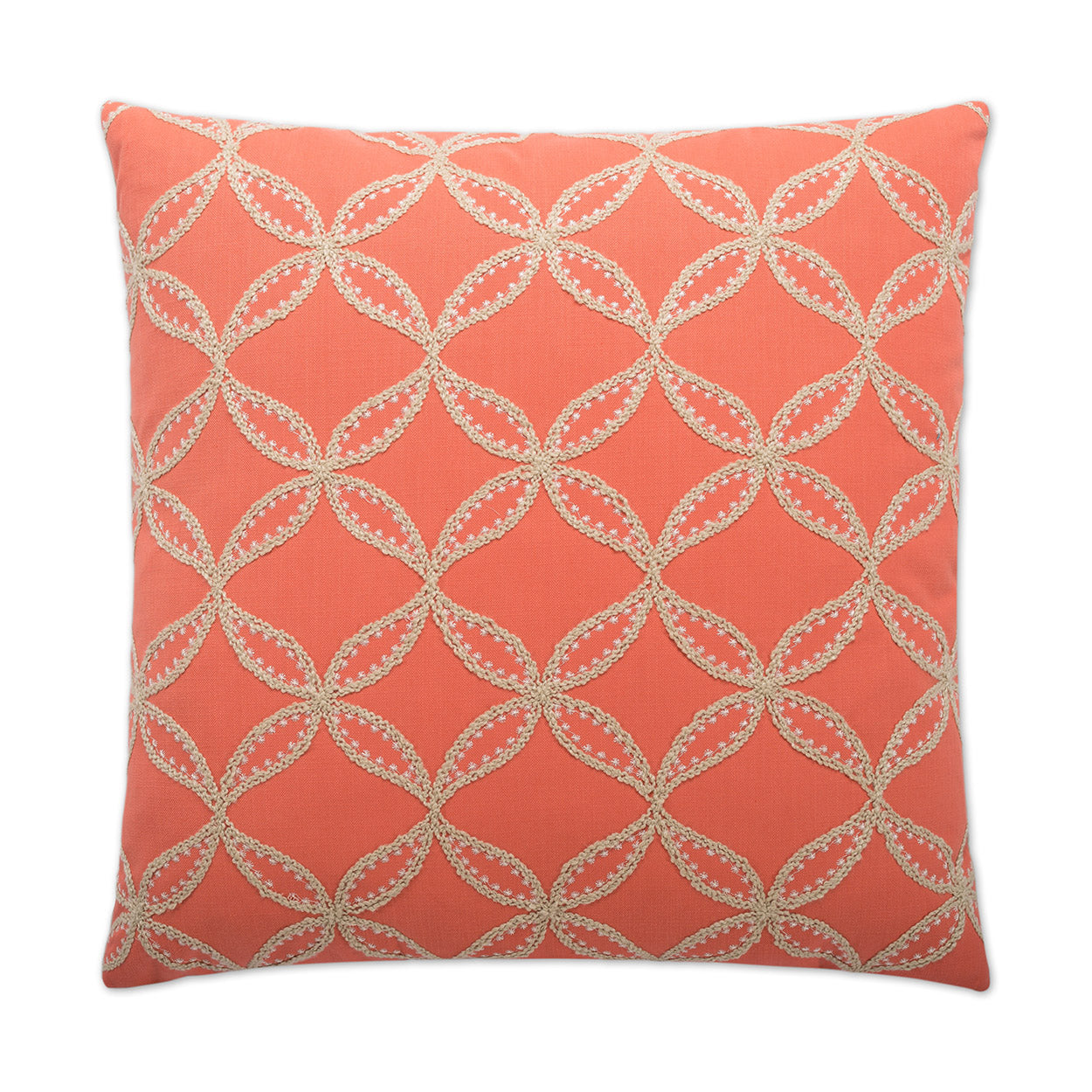 Salmon Beach square decorative pillow, 24" x 24", circular dot pattern.