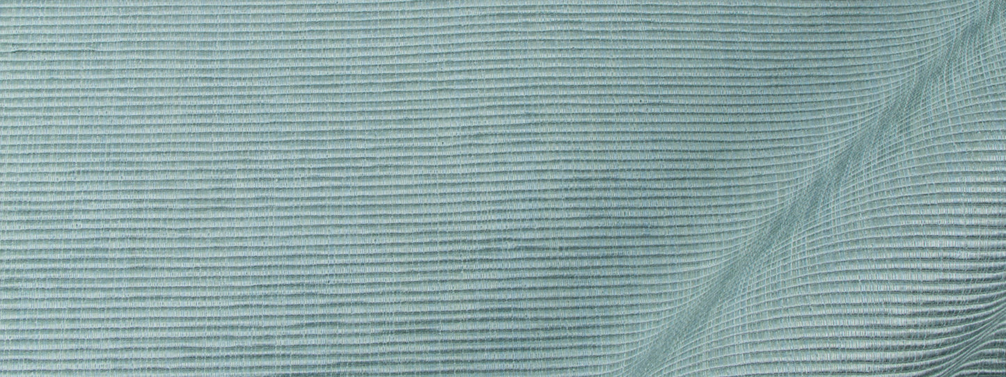 Light blue striped cotton drapery fabric swatch with fine horizontal weave and soft texture.