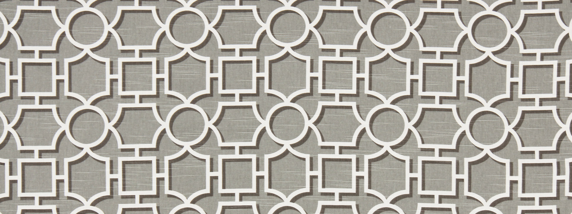 Cream geometric lattice pattern with interlocking circles and squares on a light gray-beige background.