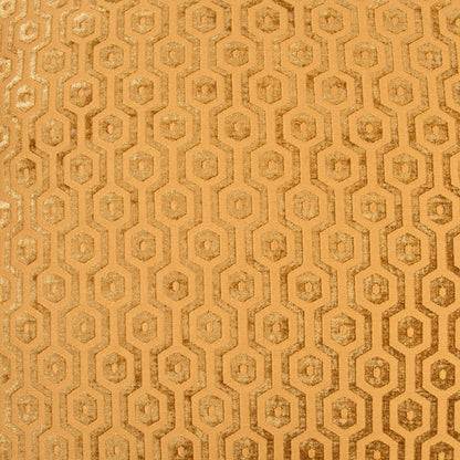 Gold metallic jacquard fabric on a 24" x 24" decorative pillow featuring an antique geometric octagon lattice pattern and subtle embossed texture.