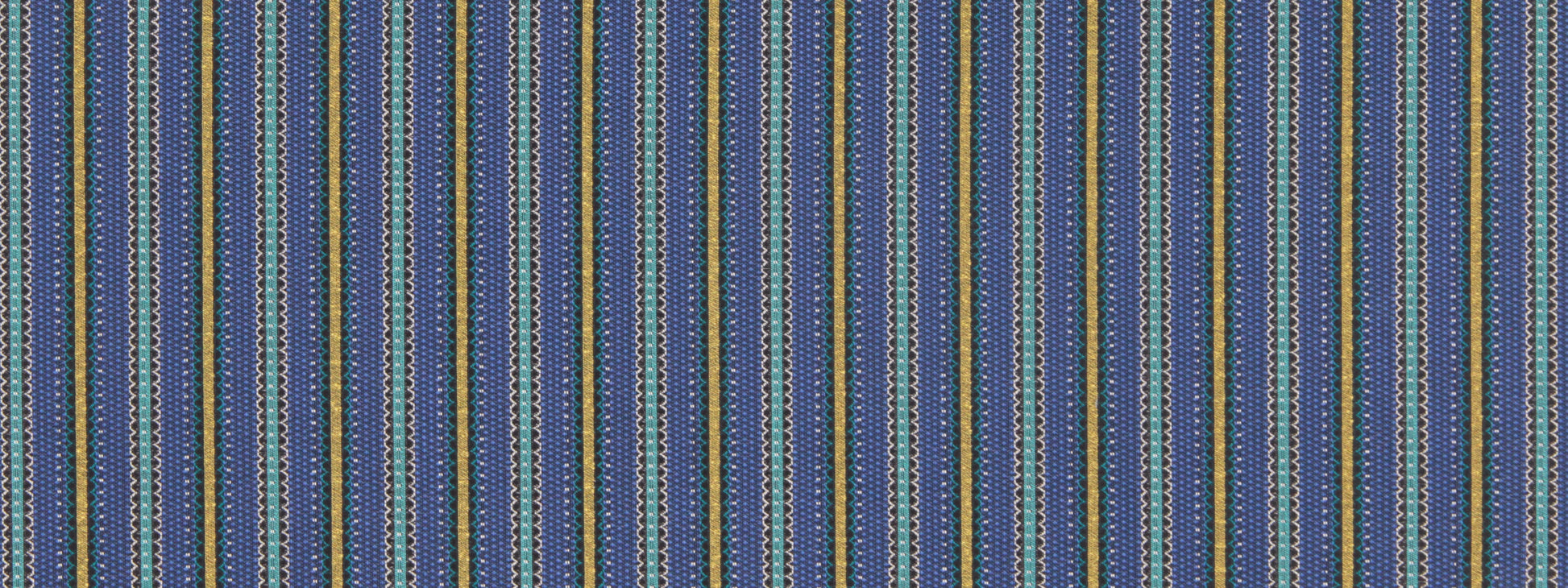 Vertical striped woven fabric in blues, teals & beige; multicolor textile pattern.
