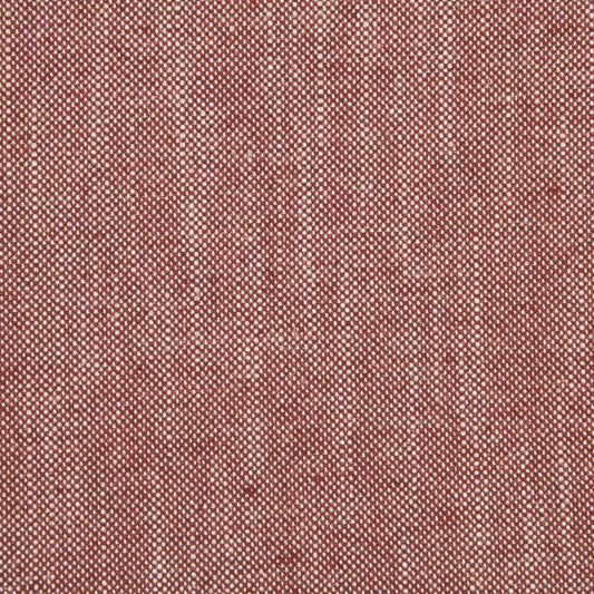 Close-up of red-crimson linen canvas upholstery fabric with a subtle weave and tiny white flecks.