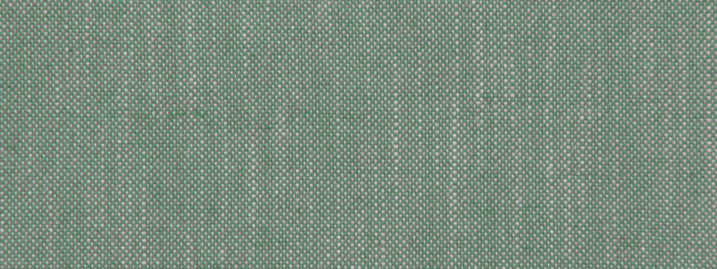 Olive green linen canvas upholstery fabric close-up with tiny white specks.