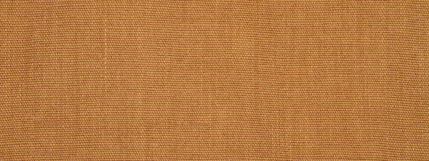 Close-up of orange-brown woven fabric texture with visible fibers, linen-like, rustic upholstery or crafts