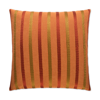 Orange decorative throw pillow, 24 x 24 inches, with flame-striped pattern and soft fabric.