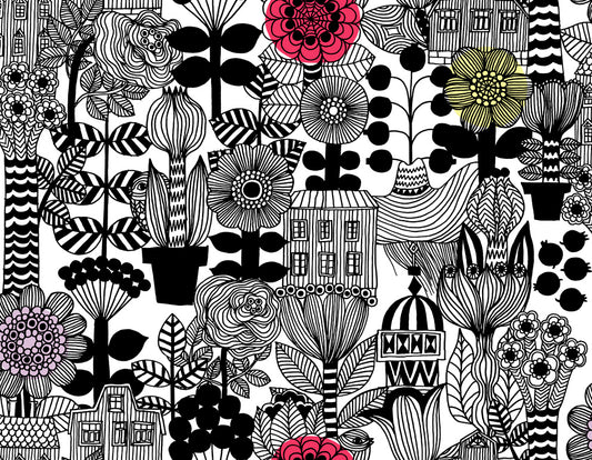 Marimekko Marimekko Vol. 5 Lintukoto Illustration Contemporary Black Satin Sidewall - 23306X