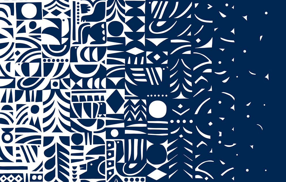 Marimekko Marimekko Vol. 5 Yön Varjo Illustration Contemporary Blue Satin Sidewall - 23325X