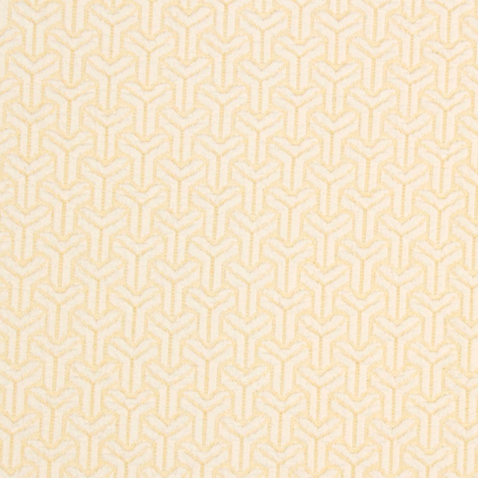 Cream-beige upholstery fabric with a repeating interlocking Y-shaped motif; subtle geometric pattern.