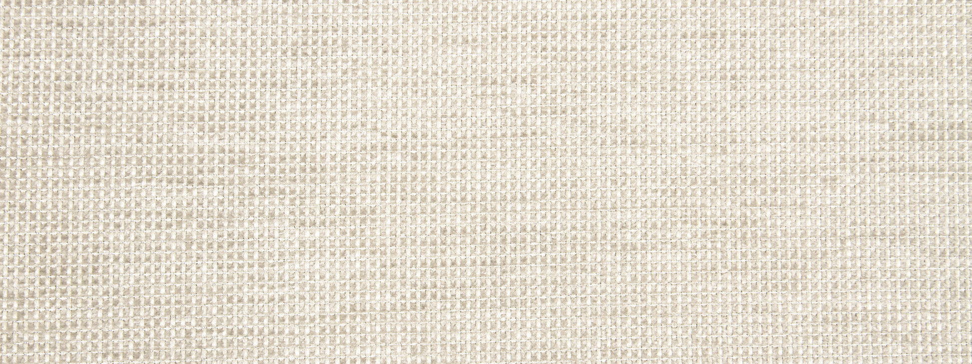 Beige woven upholstery fabric close-up with linen-like texture and subtle grid pattern.