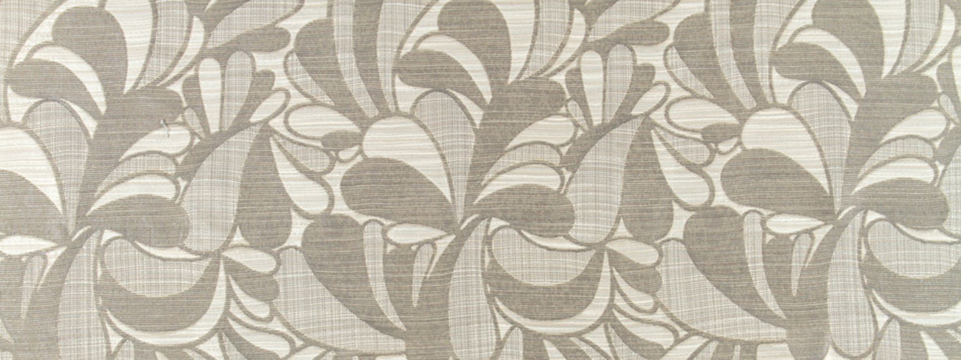 Beige botanical-patterned fabric with overlapping taupe leaves.
