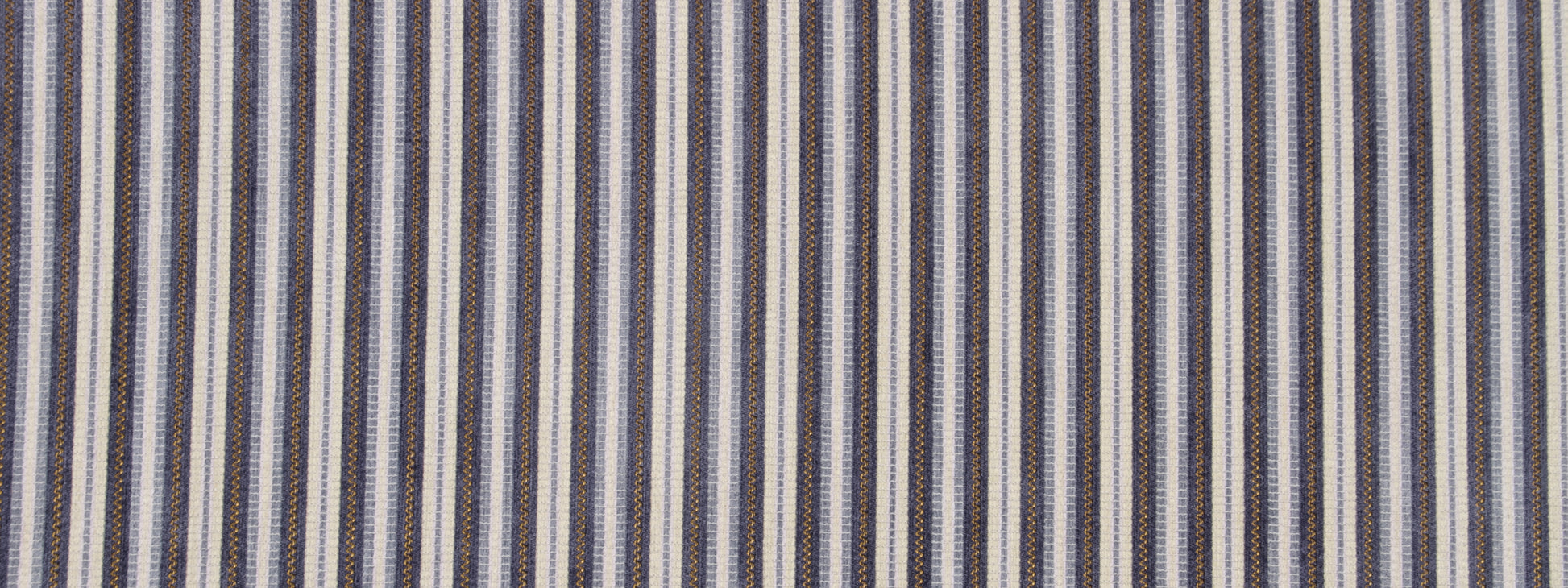 Vertical navy, blue, and white striped upholstery fabric.