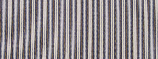 Vertical navy, blue, and white striped upholstery fabric.
