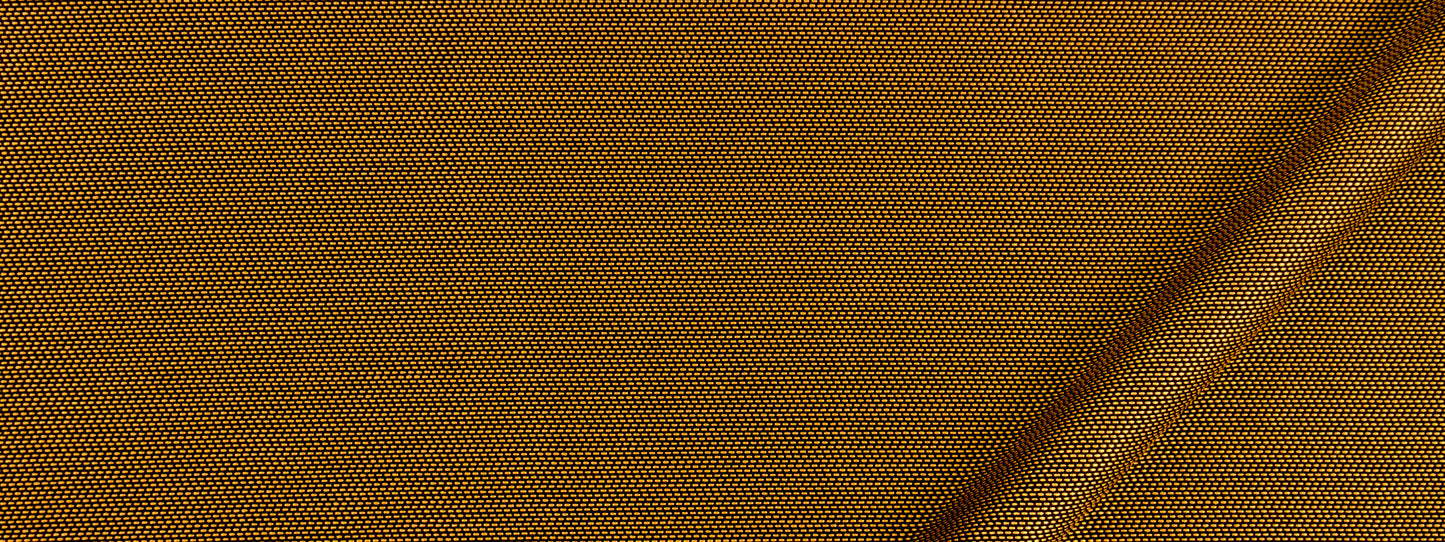 Close-up of gold upholstery fabric with a diagonal tan strap running across.
