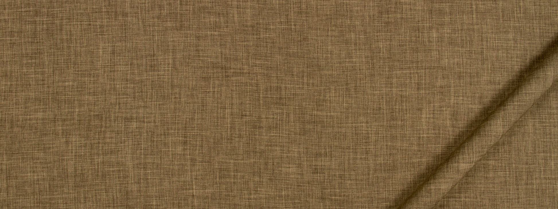Close-up of warm brown linen-like woven fabric texture with visible fibers.