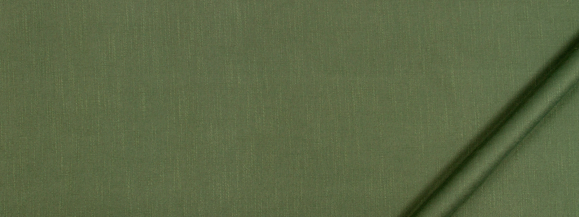 Olive green textured fabric close-up with linen/canvas weave and diagonal edge.