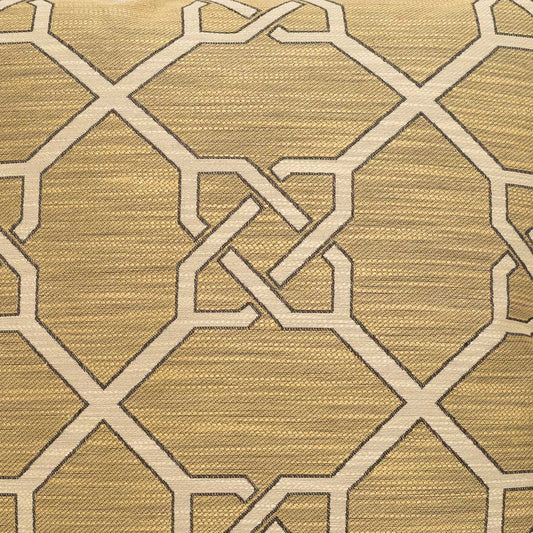 Beige fabric with cream geometric lattice pattern of interlocking octagons and diamonds.