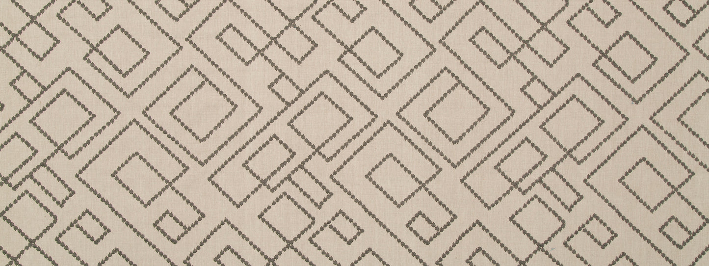 Beige background with a brown interlocking square geometric pattern, modern Art Deco style.