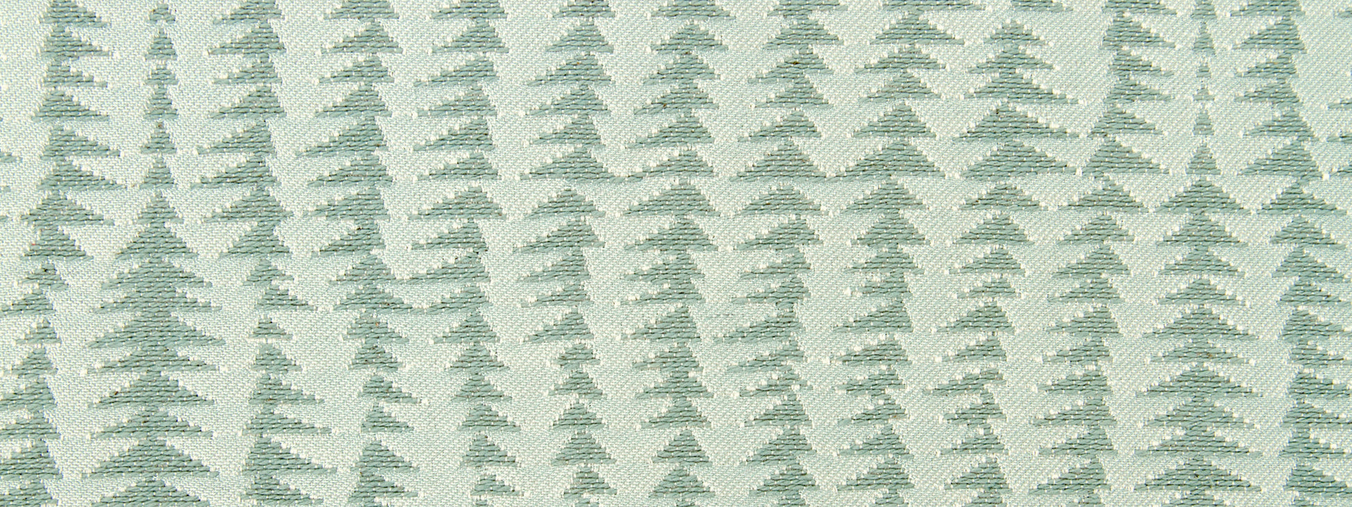 Teal pine tree pattern on light gray fabric; Nordic woodland textile for crafts or upholstery.
