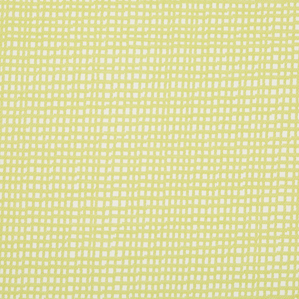 Lime upholstery fabric with a white woven square grid pattern; versatile for upholstery or crafts.