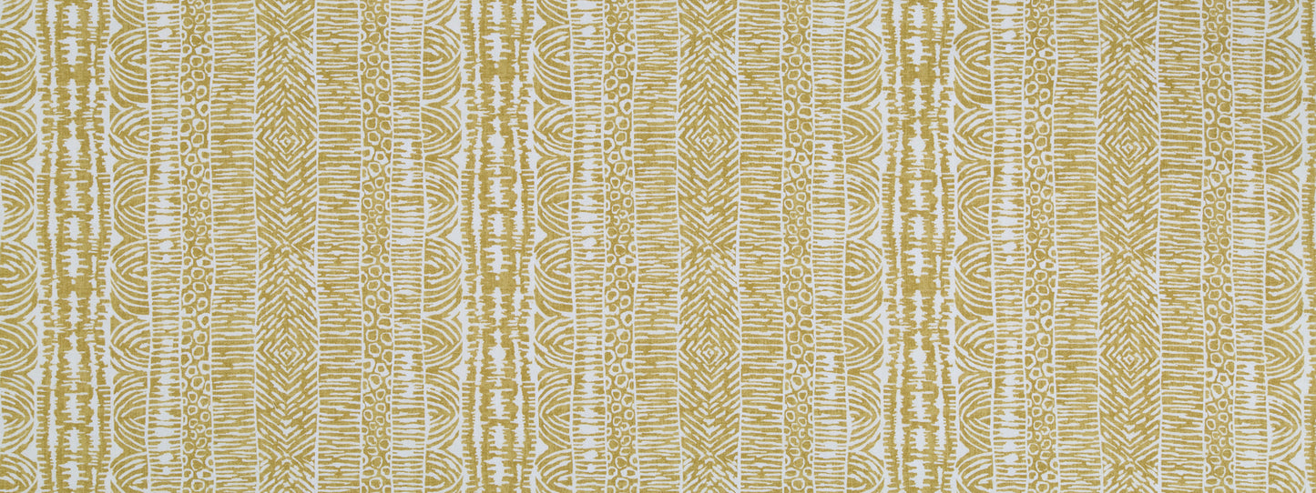 Amber and white woven fabric with vertical geometric stripes; multipurpose upholstery fabric.