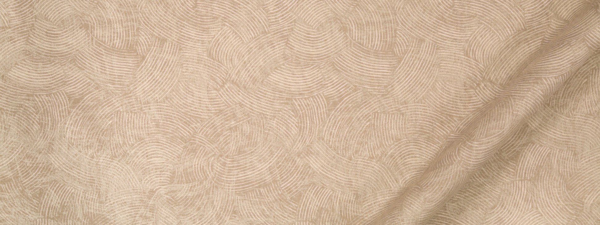 Beige textured fabric with circular embossed pattern; soft upholstery or drapery material, neutral and versatile.