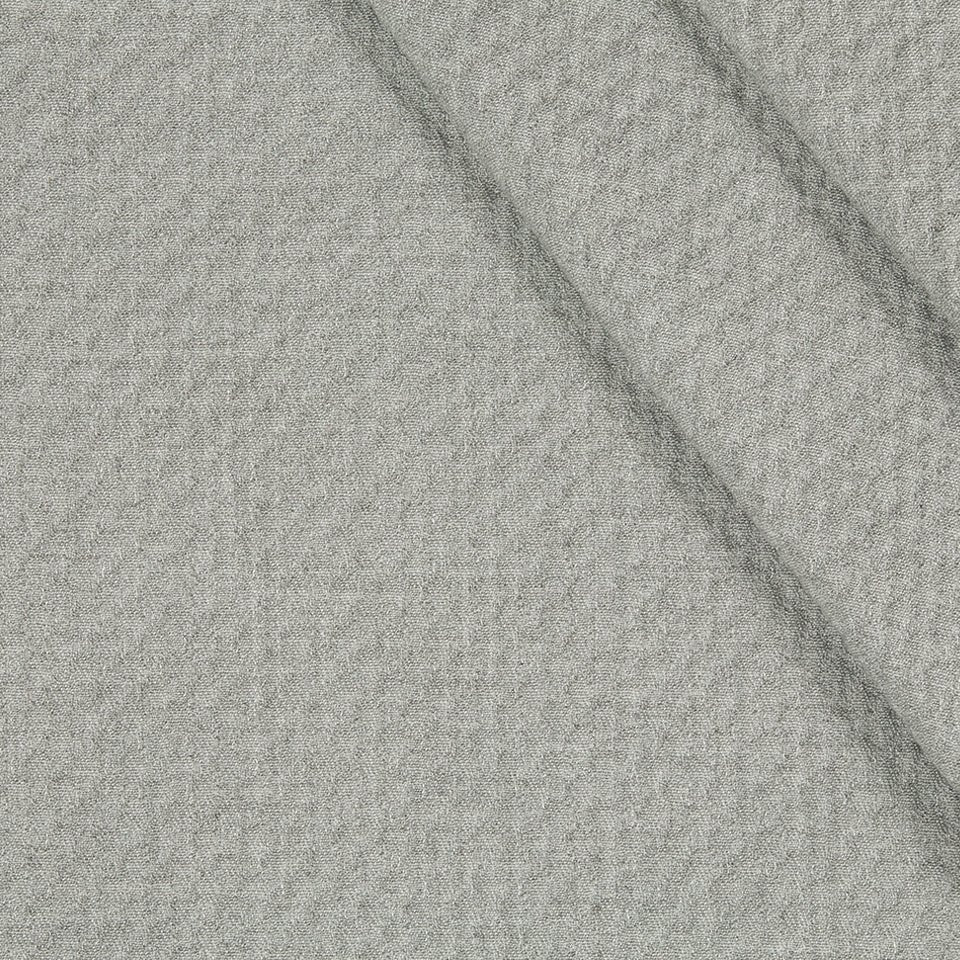 Light gray textured wool upholstery fabric with a soft weave and diagonal fold lines.