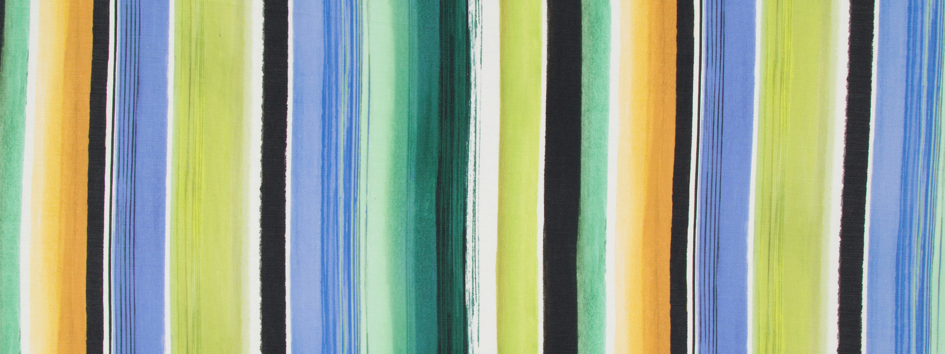 Vertical multi-color brushstroke stripes in yellow, blue, green, orange & black with varying widths.