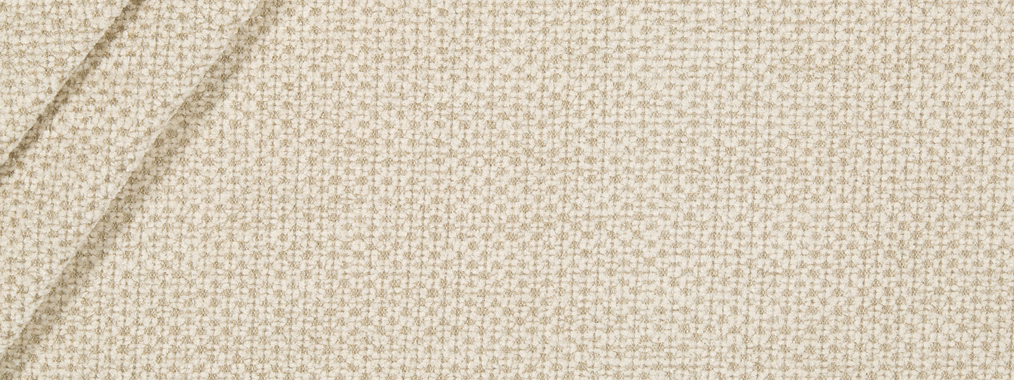 Beige Pearl chenille upholstery fabric close-up with a soft pile and subtle diagonal seam lines.
