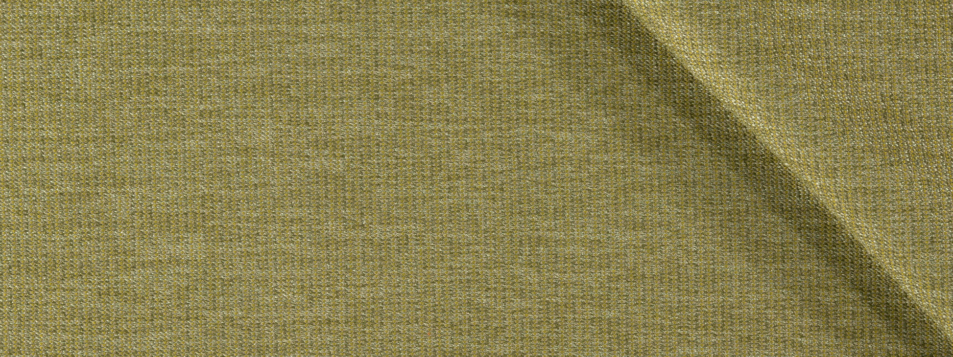 Olive green woven upholstery fabric close-up with visible fibers and a subtle diagonal shadow.