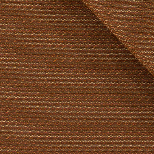 Brown speckled woven upholstery fabric swatch with a folded corner.