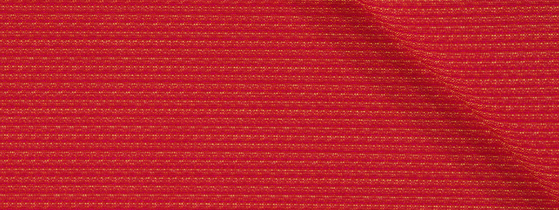 Flame red ribbed upholstery fabric with fine horizontal stripes and a diagonal fold.
