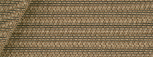 Latte-brown woven upholstery fabric with a tiny beige check pattern; folded-corner view.