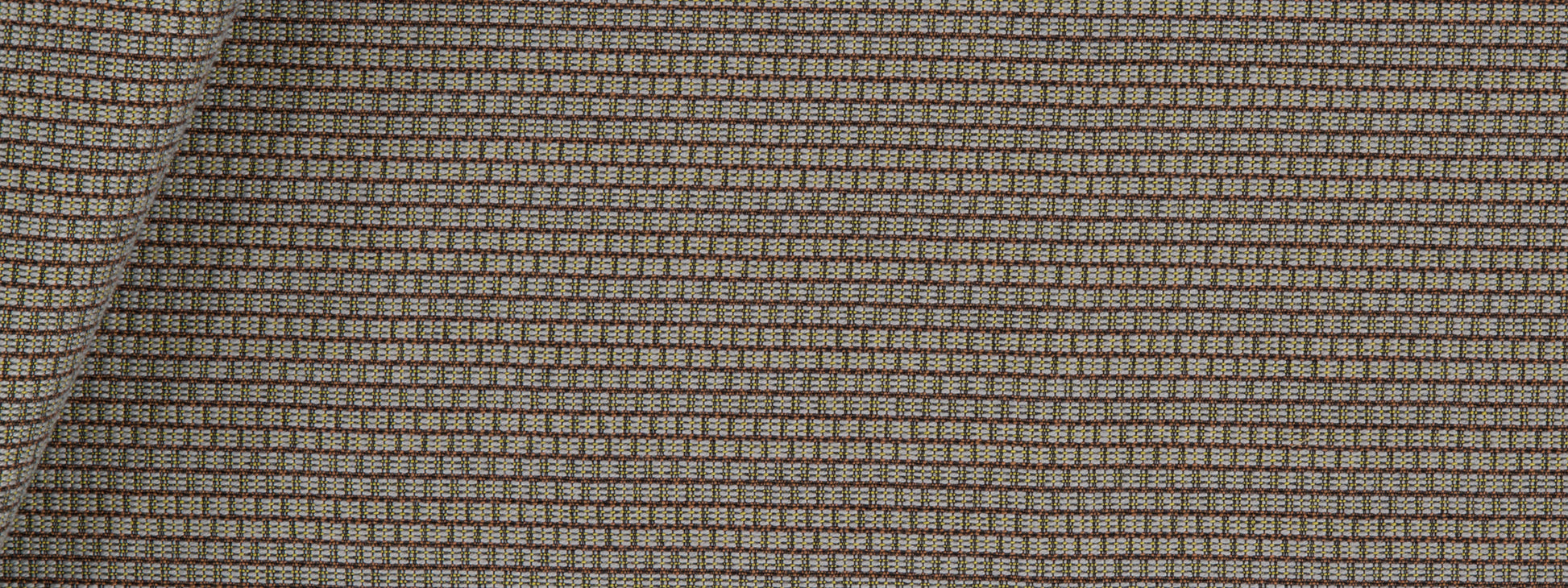 Beige-brown small square checkered upholstery fabric with textured weave for sofas or cushions.