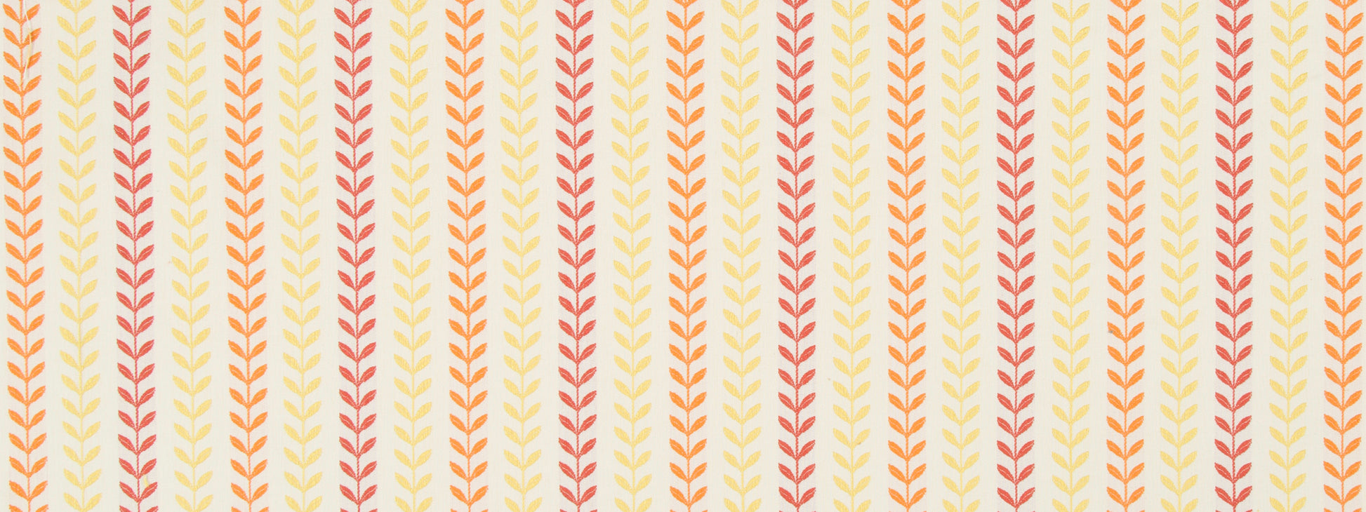 Seamless peach & coral leaf-vine upholstery fabric with vertical motifs for warm decor.