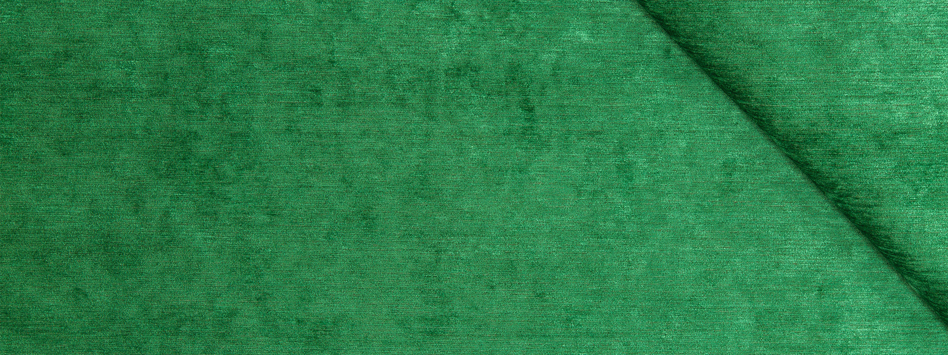 Billiard green chenille fabric swatch with a diagonal seam and rich texture.