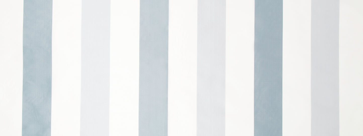 Close-up of pale blue and white vertical stripe pattern on fabric.