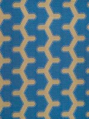 Rectangular blue gradient upholstery fabric swatch with faint vertical stripes and a subtle yellow edge.