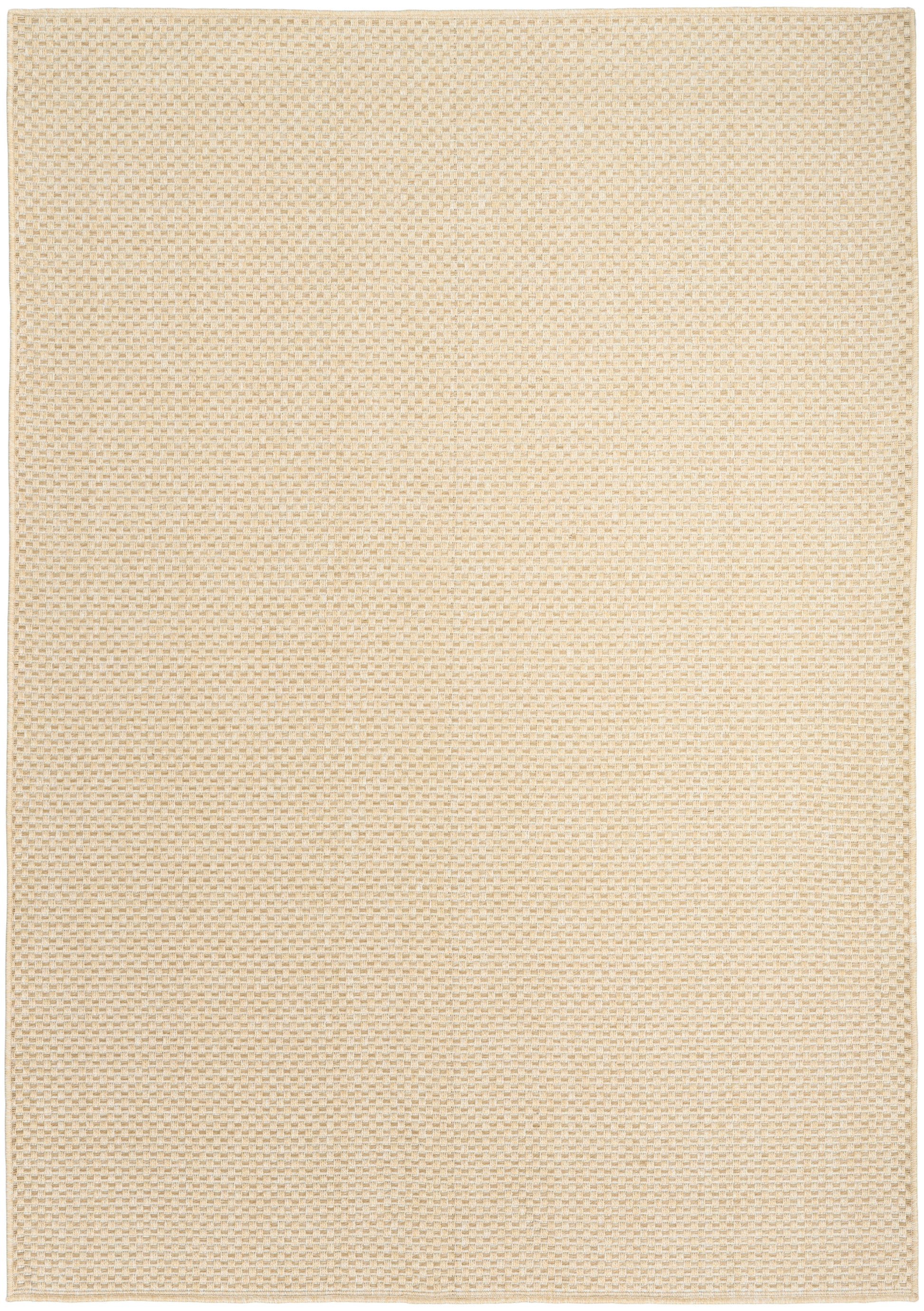 Beige woven rectangular rug with subtle grid texture; soft, neutral floor covering.