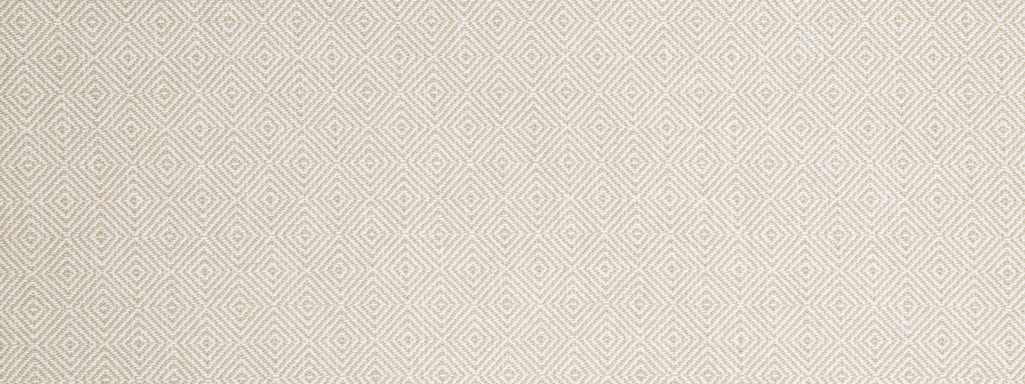 Cream-beige geometric diamond quilted fabric texture with subtle repeating motif.