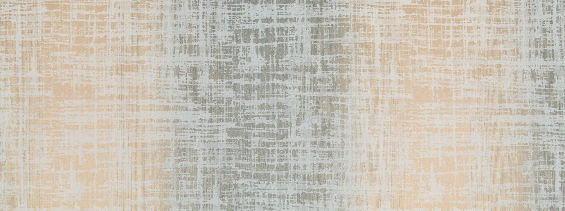 Textured woven fabric swatch with beige peach and cool gray-blue tones in a crosshatch grid.