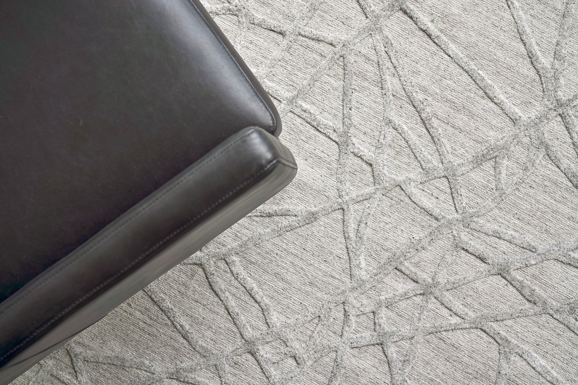 Textured gray hand-loomed rug.