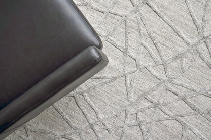 Textured gray hand-loomed rug.