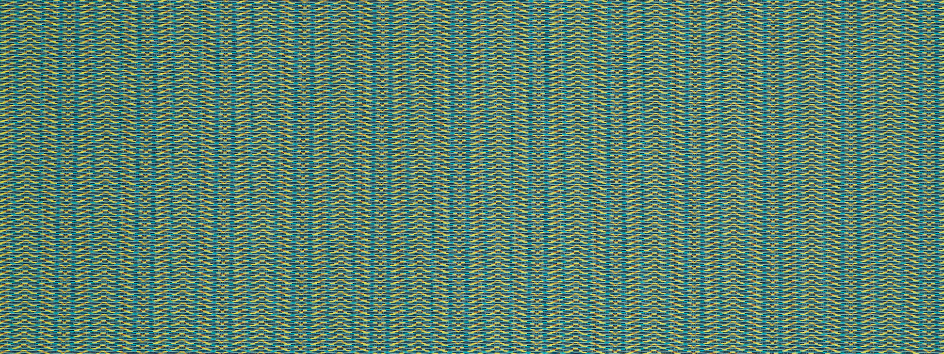Teal woven fabric with yellow chevron pattern, textured textile.